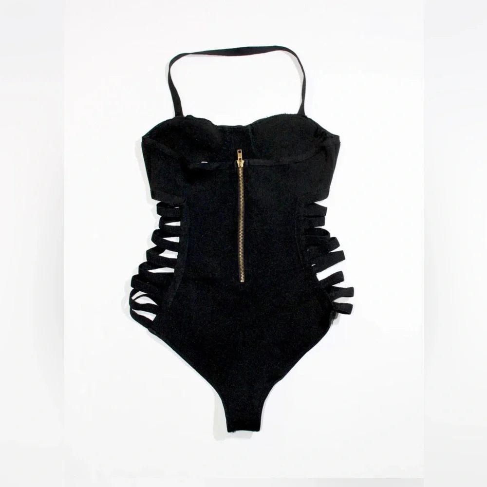 Fashion Nova Black Cutout One-Piece